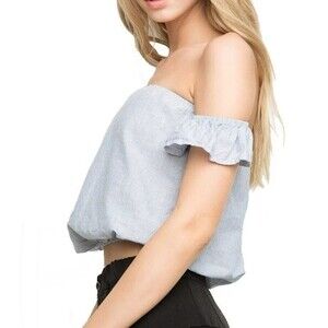 BRANDY MELVILLE One Size Fits Most Small Blue White Pinstripe Off Shoulder Top